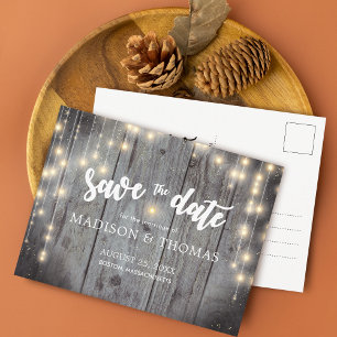 Rustikale Holz-Hochzeit Save The Date Ankündigungspostkarte
