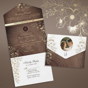 Rustikale Holz Hochzeit Vintage Blumen Alles in Ei All In One Einladung
