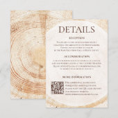 Rustikale Holz-Hochzeits-Details-Karte mit QR-Code Begleitkarte (Vorne/Hinten)