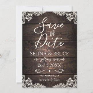 Rustikale Holz-Hochzeitseinladung zum Speichern de Save The Date