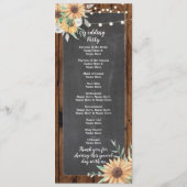 Rustikale Holz-Kreide-Sonnenblumen-Hochzeitsprogra Programm (Rückseite)