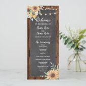 Rustikale Holz-Kreide-Sonnenblumen-Hochzeitsprogra Programm (Stehend Vorderseite)