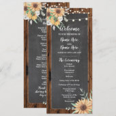 Rustikale Holz-Kreide-Sonnenblumen-Hochzeitsprogra Programm (Vorne/Hinten)