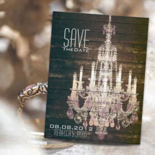 Rustikale Holz-Kronleuchter-Hochzeit Save-the-Date Ankündigungspostkarte