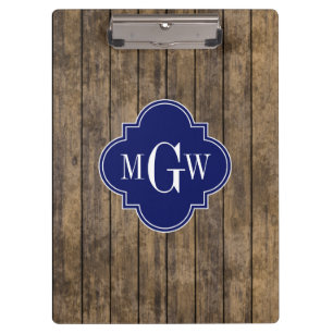 Rustikale Holz-L-Planken #1 Navy Quatrefoil 3 M'gr Klemmbrett