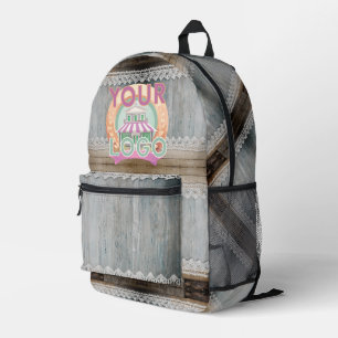 Rustikale Holz-Lace-Boho-Chic-Büro-Arbeitsplatz  Bedruckter Rucksack