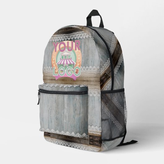 Rustikale Holz-Lace-Boho-Chic-Büro-Arbeitsplatz Bedruckter Rucksack (Rückseitige Ecke Rechts)