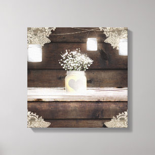 Rustikale Holz-Lace-Mason-Gläser und Baby's Breath Leinwanddruck