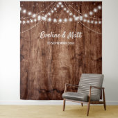 Rustikale Holz-Land-Boho-Lichterkette Hochzeit Wandteppich (Beispiel)