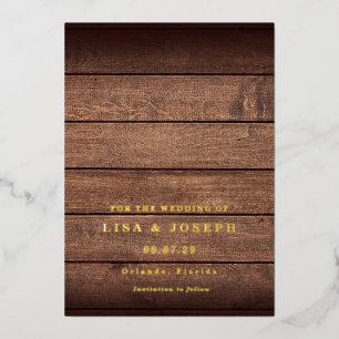 Rustikale Holz-Land-Script-Hochzeitseinladung Folieneinladung