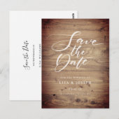 Rustikale Holz-Land-Script-Save-the-Date-Karte Postkarte (Vorne/Hinten)