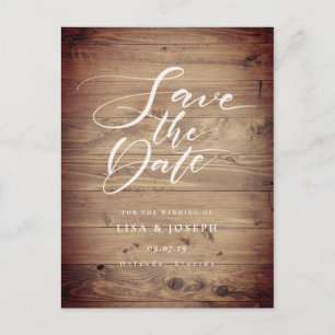 Rustikale Holz-Land-Script-Save-the-Date-Karte Postkarte
