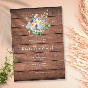 Rustikale Holz-Land-Wildblumen-Blumenhochzeit Einladung