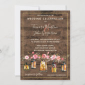 Rustikale Holz Lanterns Korallenblumenhochzeit Einladung (Vorderseite)