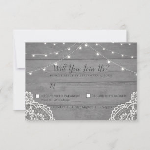 Rustikale Holz-Licht-Spitze-Hochzeits-RSVP-Karte RSVP Karte