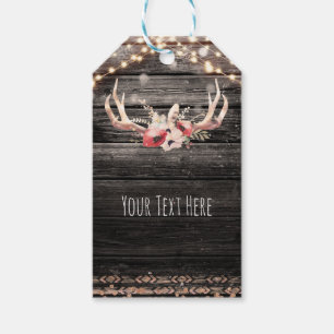 Rustikale Holz- & Lichter-Blumen-Geweih Boho-Chic Geschenkanhänger