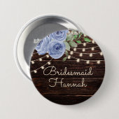 Rustikale Holz-Lichterkette Blaue Blumen Brautjung Button (Vorne & Hinten)