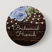 Rustikale Holz-Lichterkette Blaue Blumen Brautjung Button (Vorderseite)