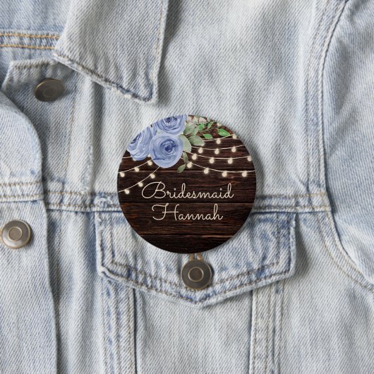 Rustikale Holz-Lichterkette Blaue Blumen Brautjung Button (Beispiel)