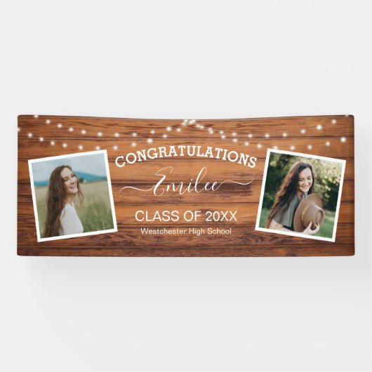 Rustikale Holz-Lichterkette Foto-Abschluss Banner (Horizontal)