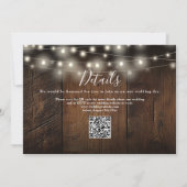 Rustikale Holz-Lichterkette Foto QR-Code Hochzeit Einladung (Rückseite)