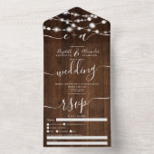 Rustikale Holz-Lichterkette Initialen Schrift Hoch All In One Einladung (Innen Boden)