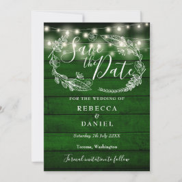 Rustikale Holz-Lichterkette mit Blumen für Hochzei Save The Date