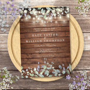 Rustikale Holz-Lichterkette Sage Lilac Hochzeit  Einladung