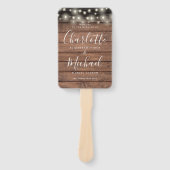 Rustikale Holz-Lichterkette-Script-Hochzeitsprogra Fächer (Vorderseite)