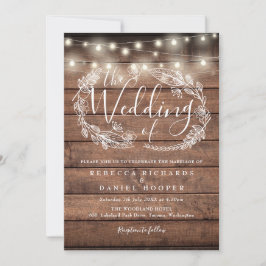 Rustikale Holz-Lichterkette Skript Foto-Hochzeit Einladung