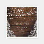 Rustikale Holz-Lichterkette und Spitze Hochzeit Serviette (Vorderseite)