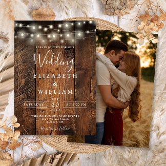 Rustikale Holz-Lichterketten für die Hochzeit im B Einladung