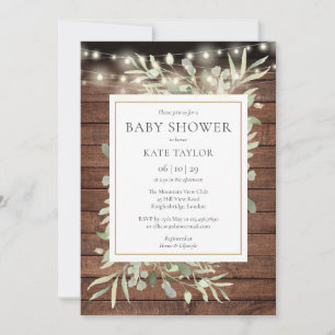Rustikale Holz-Lichterketten-Grüner Baby Shower Einladung