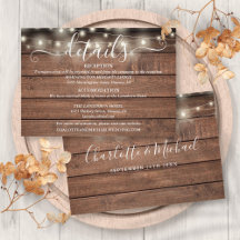 Rustikale Holz-Lichterketten-Hochzeitsdetails