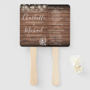 Rustikale Holz-Lichterketten-Hochzeitsprogramm Fächer