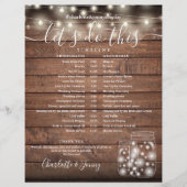 Rustikale Holz-Lichterketten Hochzeitsprogramm Zei (Vorderseite)