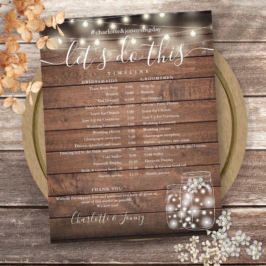 Rustikale Holz-Lichterketten Hochzeitsprogramm Zei