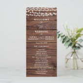 Rustikale Holz-Lichterketten Mason Jar Hochzeit Programm (Stehend Vorderseite)