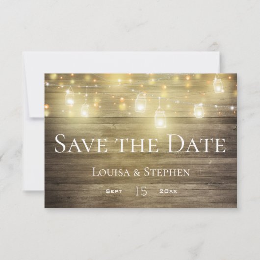 Rustikale Holz- & Lights Mason Jar Save the Date K (Vorderseite)