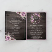 Rustikale Holz-Lila-Blumen-Hochzeit mit QR-Code Einladung (Innenseite)