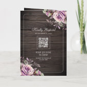 Rustikale Holz-Lila-Blumen-Hochzeit mit QR-Code Einladung (Rückseite)