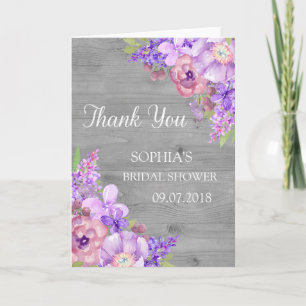 Rustikale Holz-Lila-Blumen-Hochzeitstanz-Dankeschö Dankeskarte