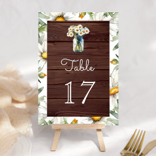 Rustikale Holz-Margeriten Florale Mason-Glas-Hochz Tischnummer