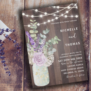 Rustikale Holz-Mason-Glas & Florale Hochzeit Einladung