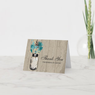 Rustikale Holz-Mason-Glas gefüllt mit Wildblumen Dankeskarte