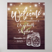 Rustikale Holz-Mason-Glas-Lichterkette Hochzeitsbe Poster (Vorne)