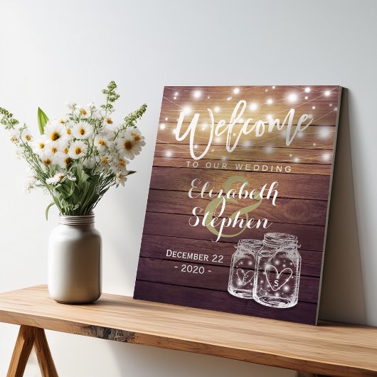 Rustikale Holz-Mason-Glas-Lichterkette Hochzeitsbe Poster