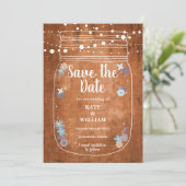 Rustikale Holz-Mason-Jar-Lichterkette Save-the-Dat Save The Date (Stehend Vorderseite)