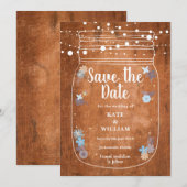 Rustikale Holz-Mason-Jar-Lichterkette Save-the-Dat Save The Date (Vorne/Hinten)