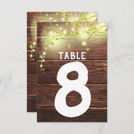 Rustikale Holz Mason String Lights Tischnummer (Vorne/Hinten)